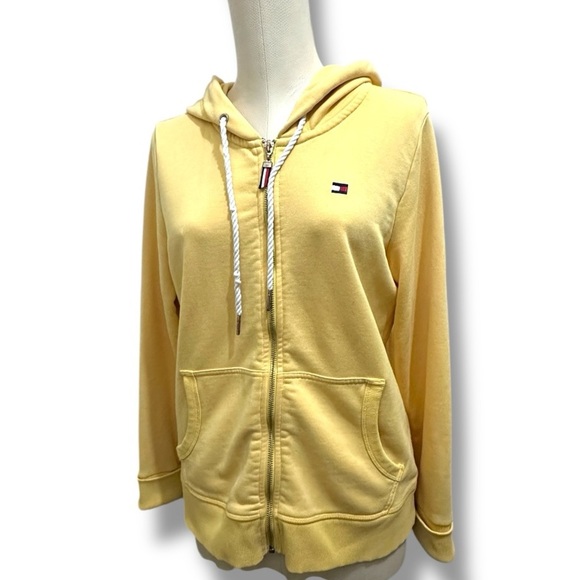 276 Tommy Hilfiger | Unisex Yellow Zip Up Hoodie Sweatshirt Jacket (Size S) - Picture 5 of 12